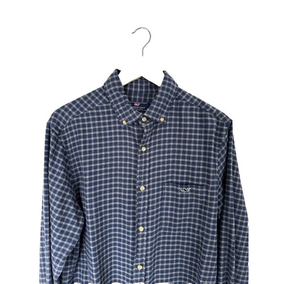 Vineyard Vines Shirt Mens M Blue Gingham Flannel Tucker Button Down Logo Classic - Picture 3 of 8